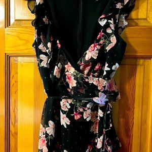 Black floral midi wrap dress